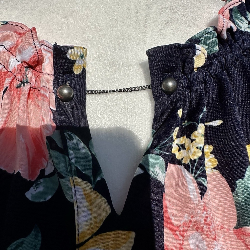 Croft & Barrow Floral Peasant Top Women's Size 3X Navy Short Sleeve Cottagecore - Picture 3 of 7